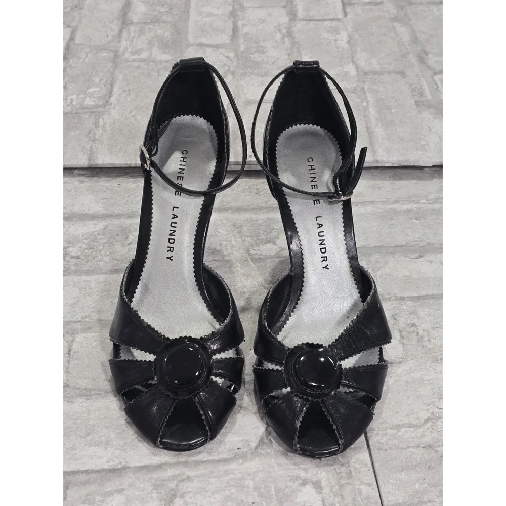 Chinese Laundry Size 8‎ Black Peep Toe Stiletto Ankle Strap Buckle Closure